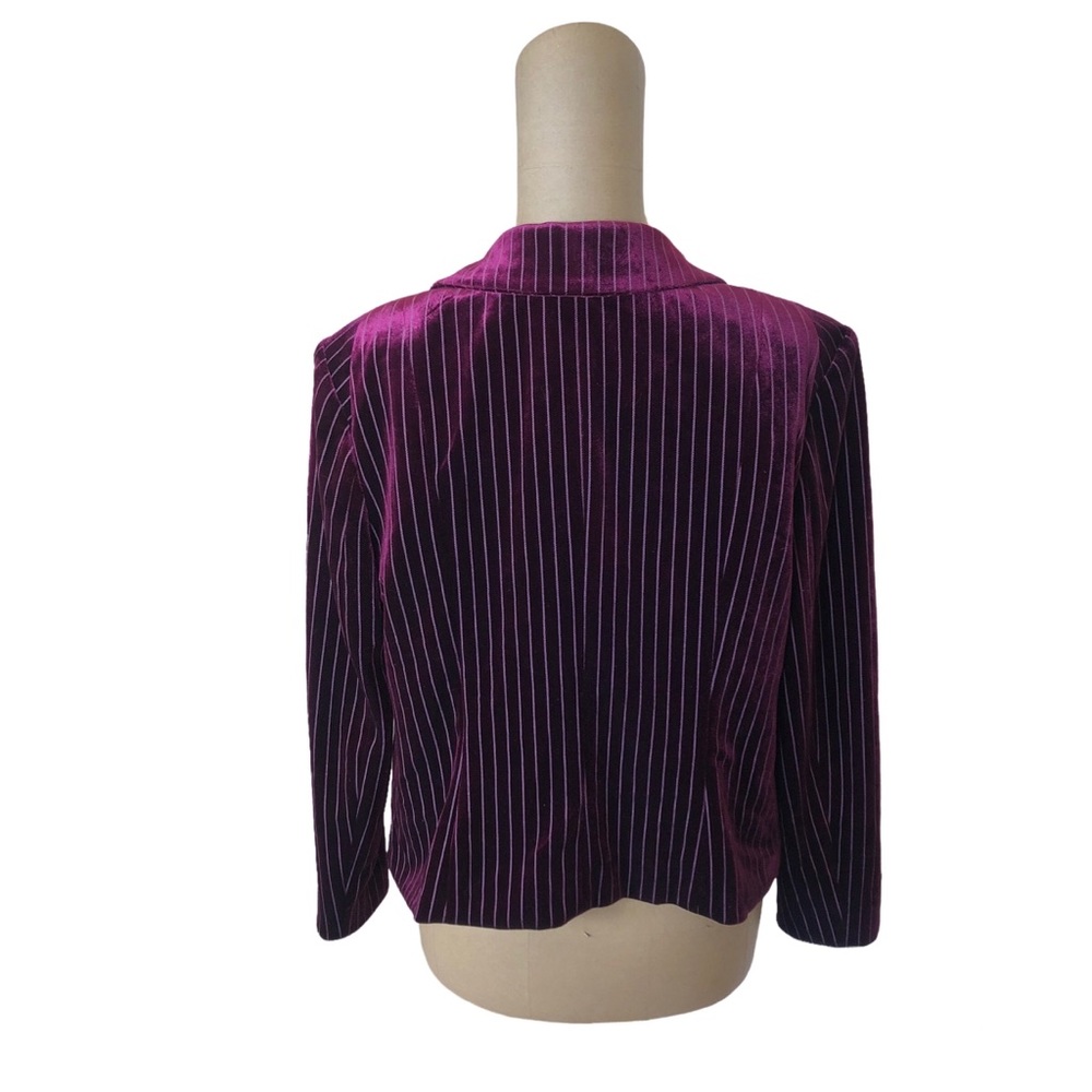Leith Pin Striped Burgundy Velvet Open Front Blazer Size Medium - Picture 4 of 7